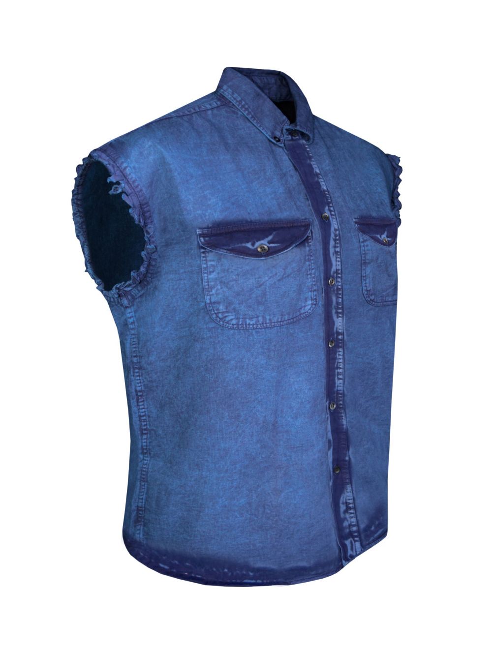 Mens Biker Cuttoff Cotton Shirt Blue